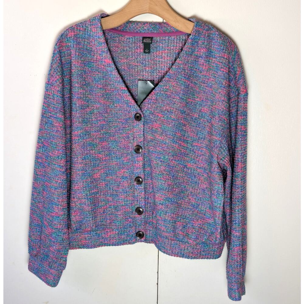 Wild Fable Purple Abstract V Neck Button Cardigan Small - Picture 2 of 15